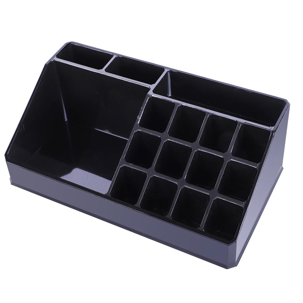 Plastic Cosmetics Storage Rack in black with 6 small and 2 large drawers, ideal for makeup organization.