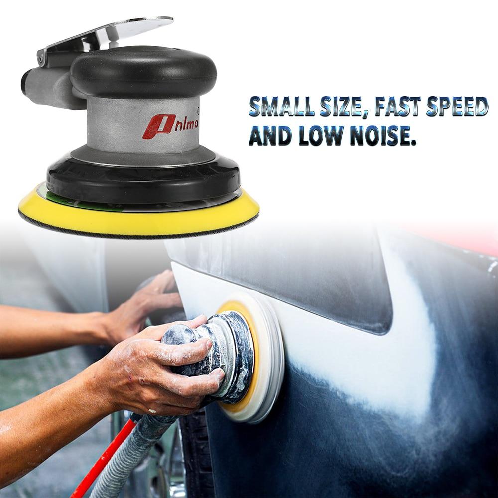 Pneumatic Tool Polishing Machine featuring a 5-inch round design, ideal for grinding and polishing tasks, showcasing its compact size and ergonomic shape.