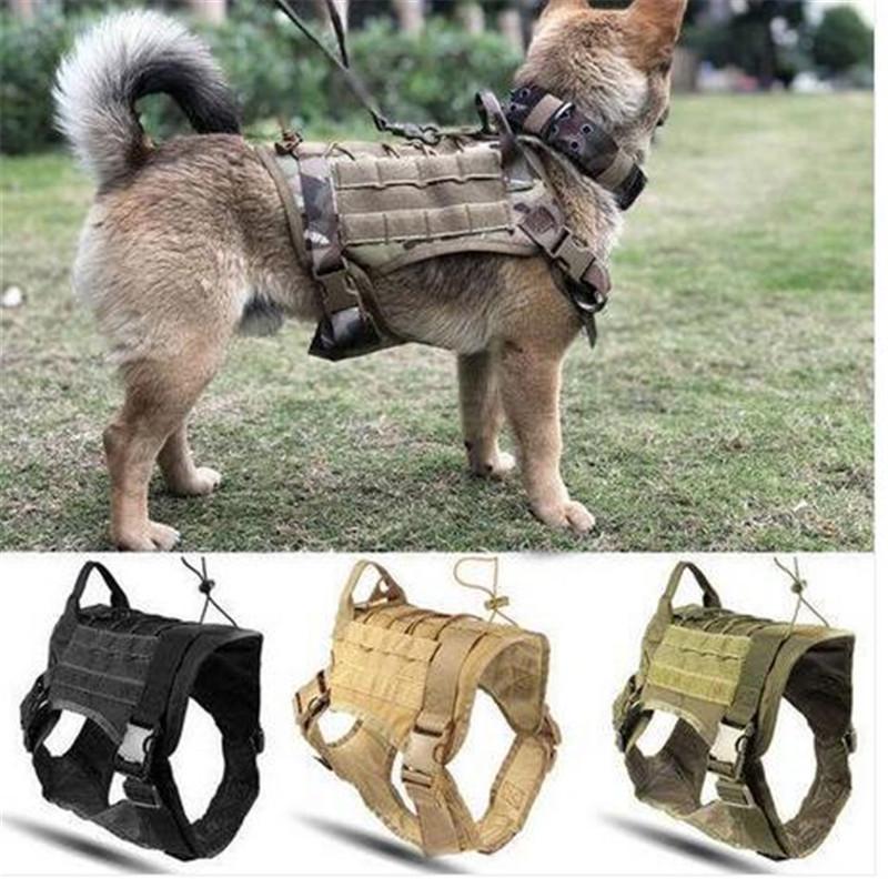 Police K9 Tactical Training Dog Harness in black, featuring adjustable straps, Molle system, and quick-release buckles.