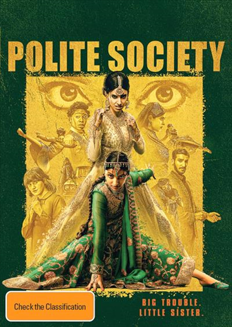 Polite Society DVD cover featuring Ria Khan in action, showcasing vibrant colors and dynamic design.