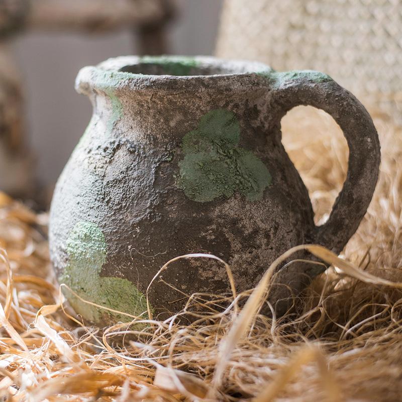 Pompeii Cement Floral Jar in gray and green colors, showcasing a stylish design perfect for decorative use.