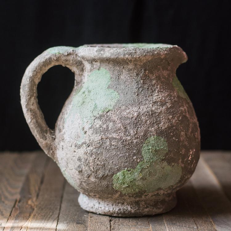 Pompeii Cement Floral Jar in gray and green colors, showcasing a stylish design perfect for decorative use.