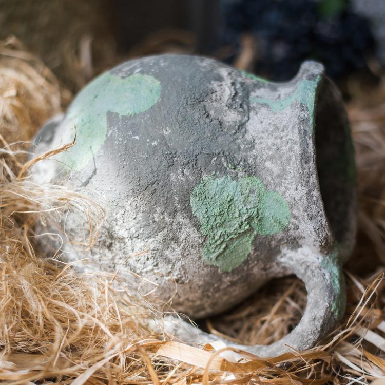 Pompeii Cement Floral Jar in gray and green colors, showcasing a stylish design perfect for decorative use.