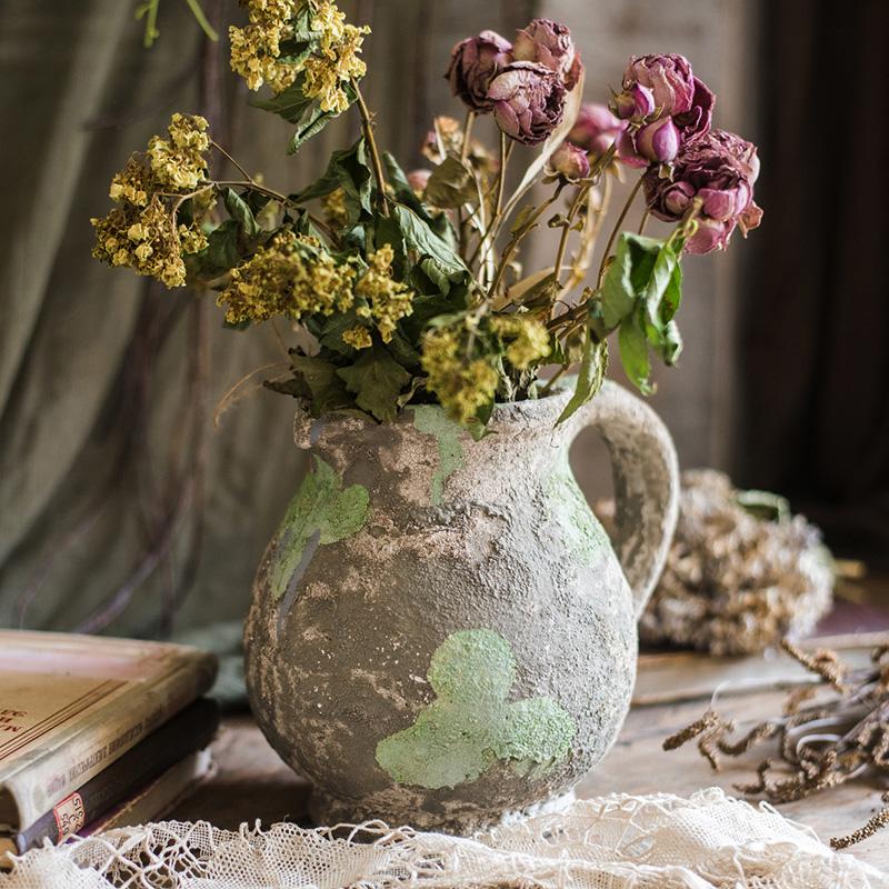 Pompeii Cement Floral Jar in gray and green colors, showcasing a stylish design perfect for decorative use.