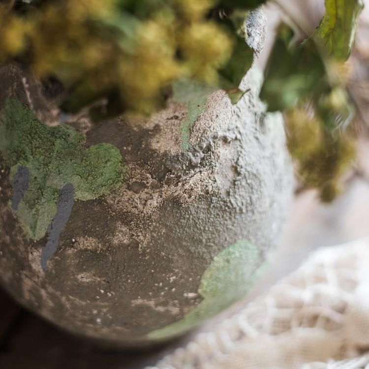 Pompeii Cement Floral Jar in gray and green colors, showcasing a stylish design perfect for decorative use.