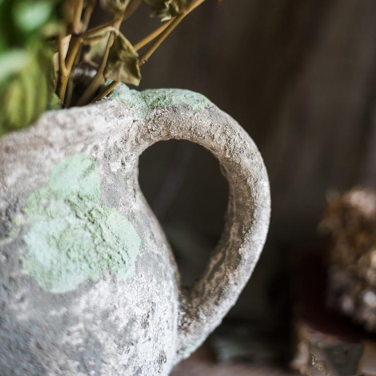 Pompeii Cement Floral Jar in gray and green colors, showcasing a stylish design perfect for decorative use.