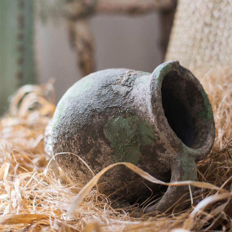 Pompeii Cement Floral Jar in gray and green colors, showcasing a stylish design perfect for decorative use.