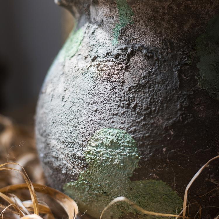 Pompeii Cement Floral Jar in gray and green colors, showcasing a stylish design perfect for decorative use.