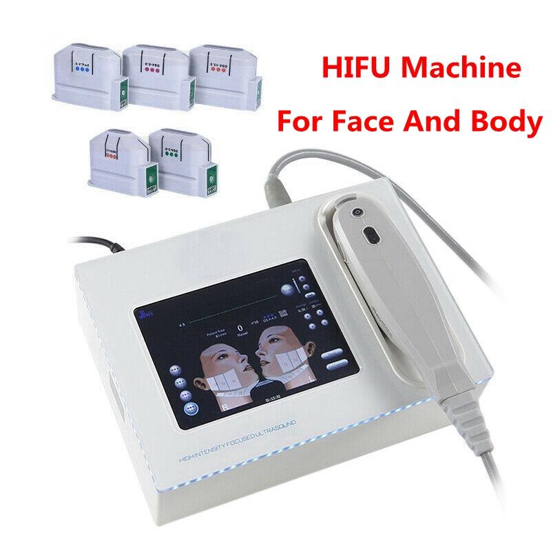 Portable Hifu Machine for non-invasive face lifting and skin tightening, featuring multiple cartridges for various treatment depths.