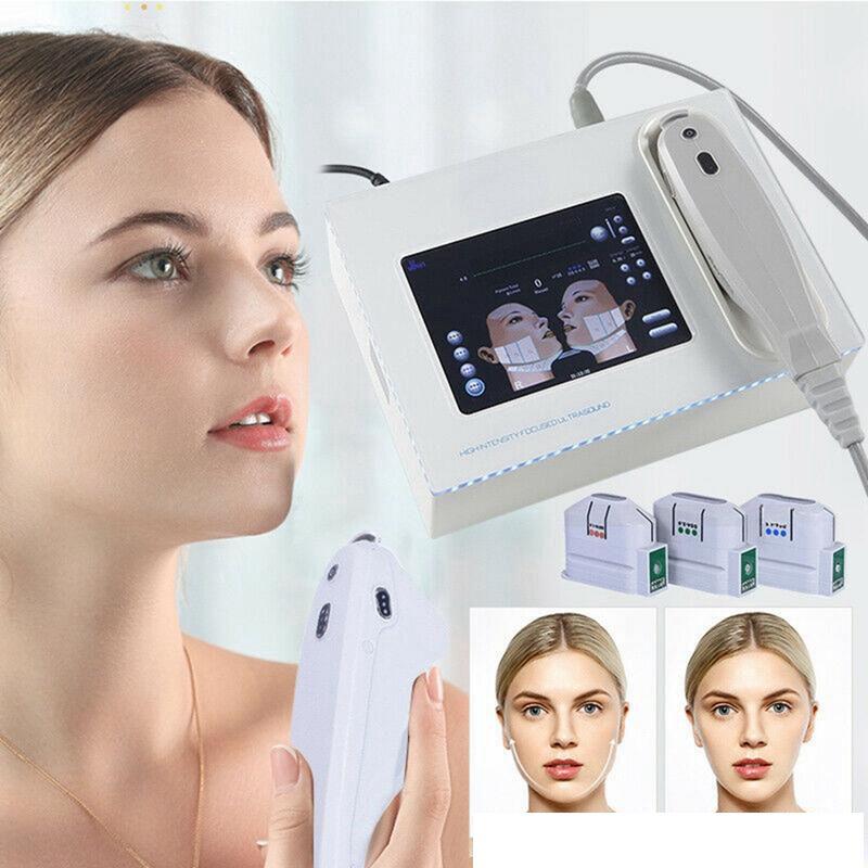 Portable Hifu Machine for non-invasive face lifting and skin tightening, featuring multiple cartridges for various treatment depths.