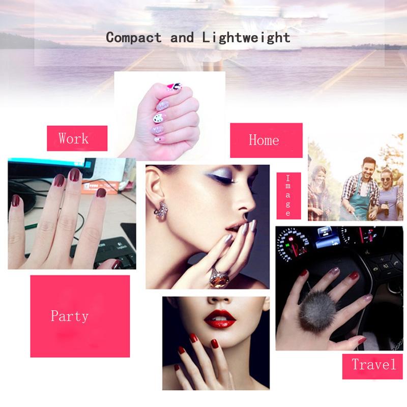 Portable Mini 6W LED Lamp Nail Dryer with USB charging, compact design, and timer settings for efficient nail drying.