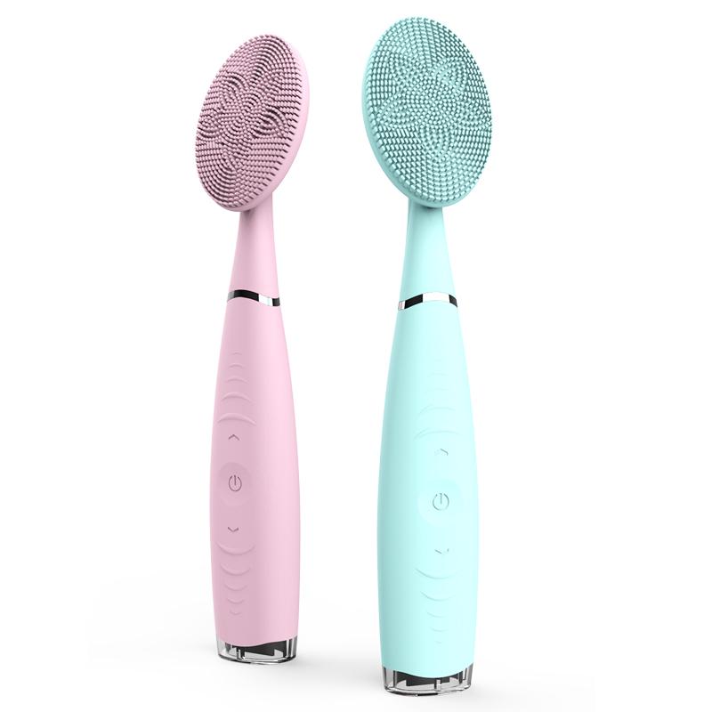 Portable New Facial Cleansing Brush with silicone bristles for gentle facial cleansing.