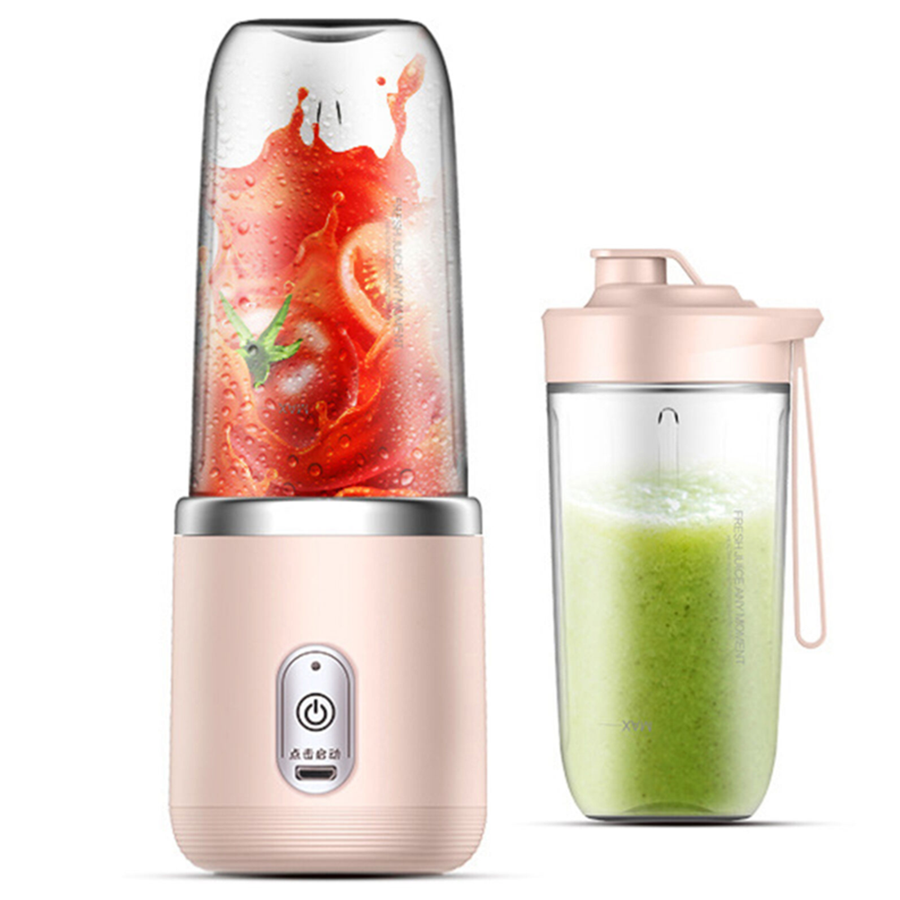 Portable USB Electric Fruit Juicer Blender Bottle in pink, showcasing its sleek design and USB charging feature.