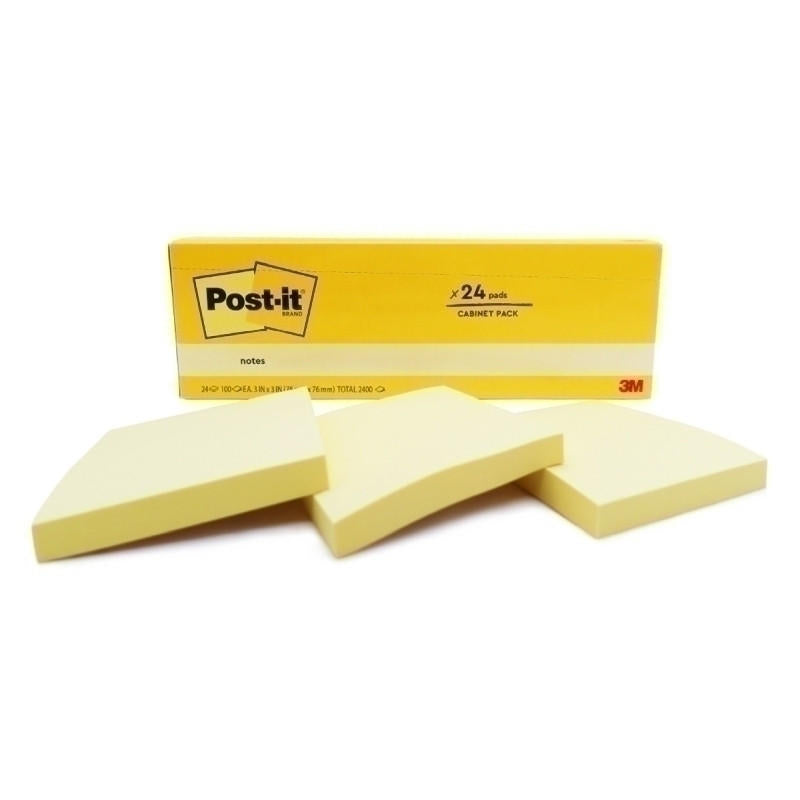 A pack of POST-IT Note 654-24CY featuring 24 yellow sticky note pads, each with 100 sheets, ideal for organization and reminders.