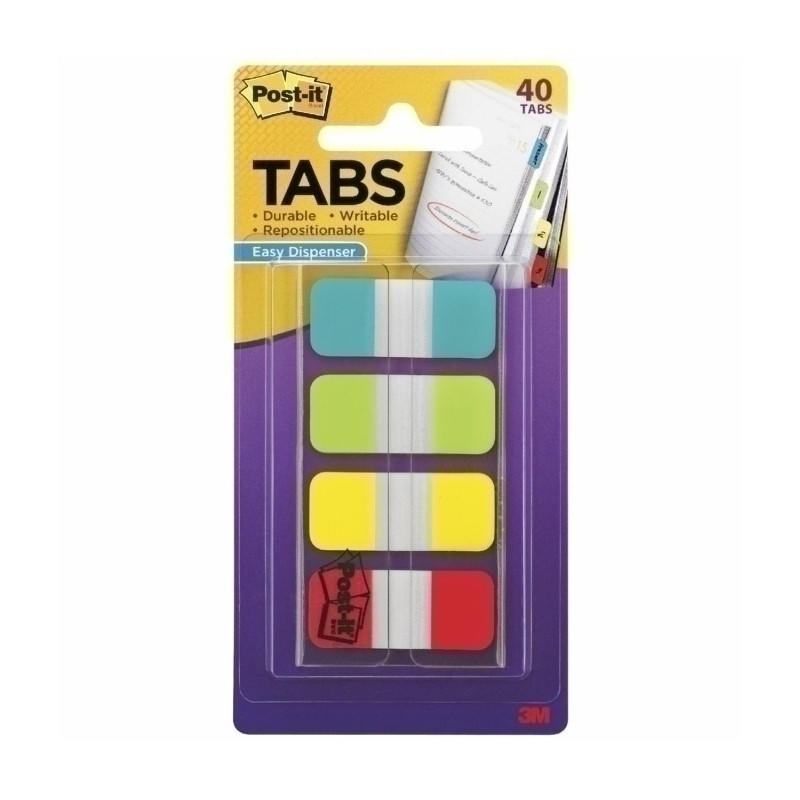 POST-IT Durable Tabs 15mm in assorted colors, pack of 40, ideal for organizing documents and notes.