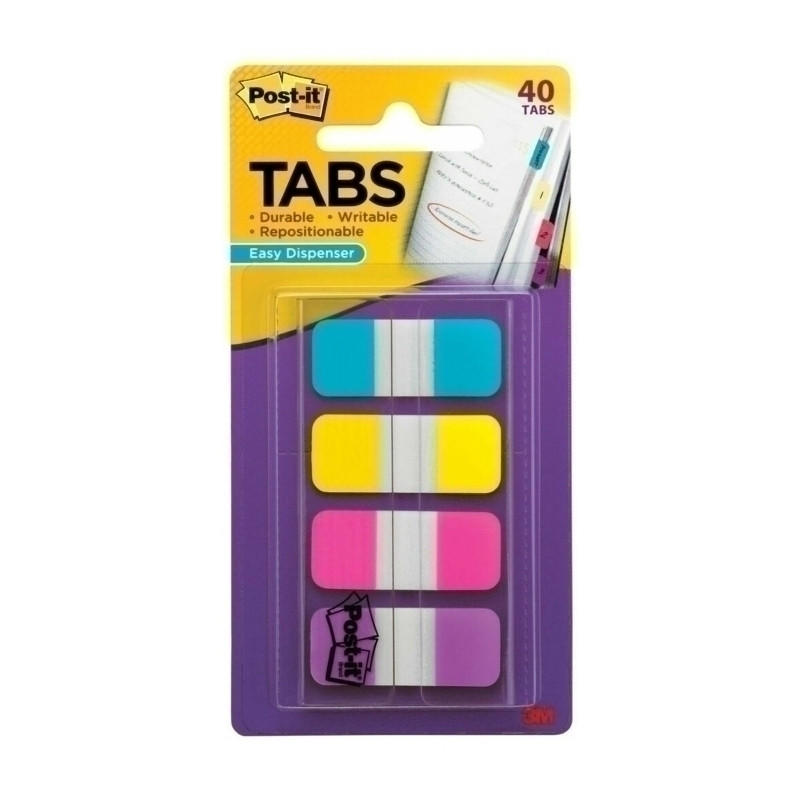 POST-IT Durable Tabs 15mm in assorted colors, pack of 40, ideal for organizing documents and notes.