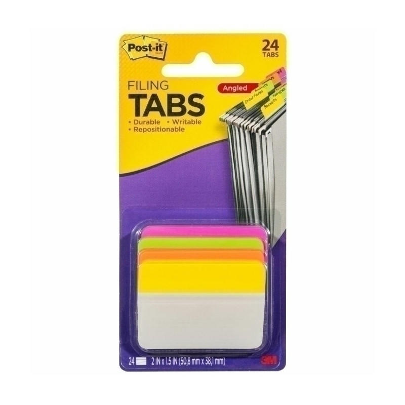 A pack of POST-IT Tabs 686A-PLOY featuring 24 colorful tabs for marking and organizing documents.