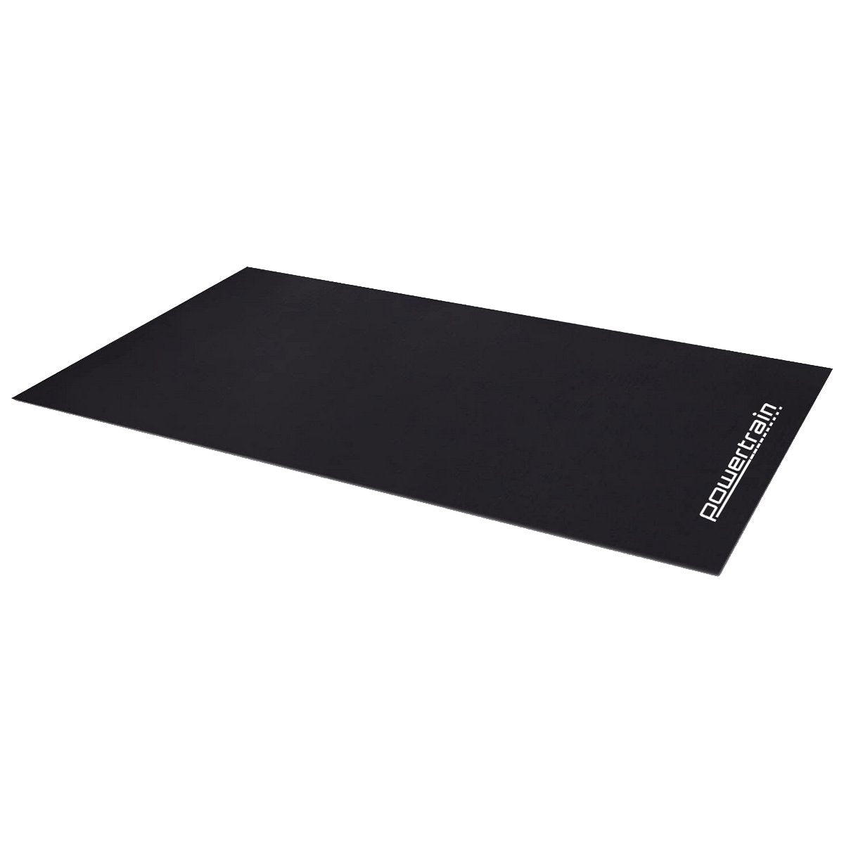 Powertrain 1.5m Exercise Equipment Mat in black, showcasing its textured non-slip surface and thick EVA material.