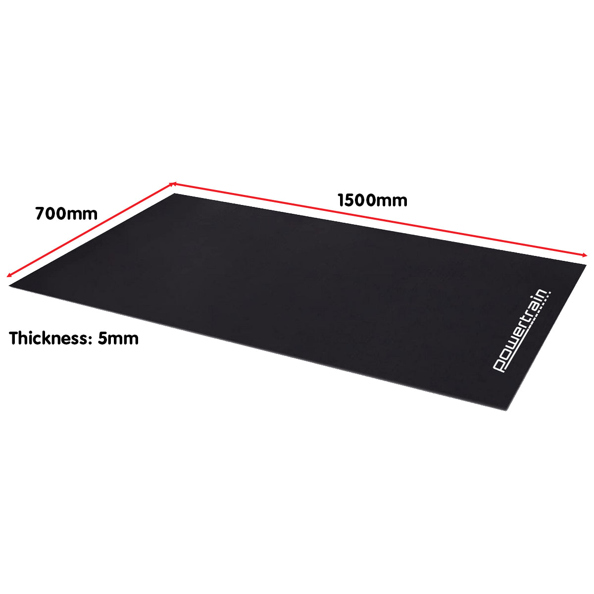 Powertrain 1.5m Exercise Equipment Mat in black, showcasing its textured non-slip surface and thick EVA material.