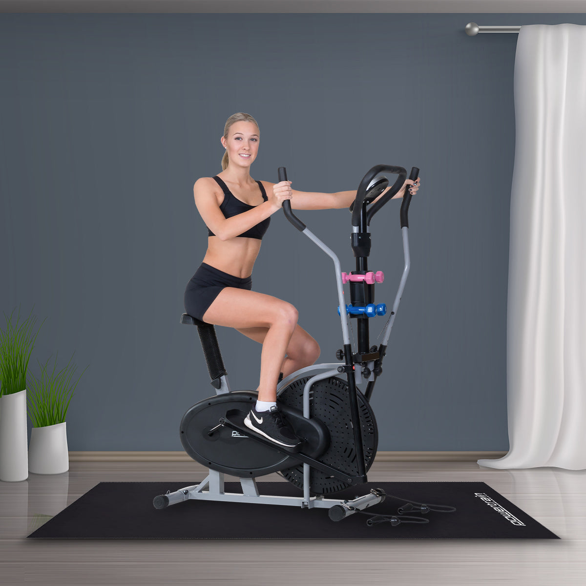 Powertrain 1.5m Exercise Equipment Mat in black, showcasing its textured non-slip surface and thick EVA material.