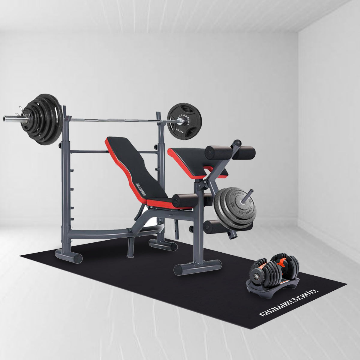 Powertrain 1.5m Exercise Equipment Mat in black, showcasing its textured non-slip surface and thick EVA material.