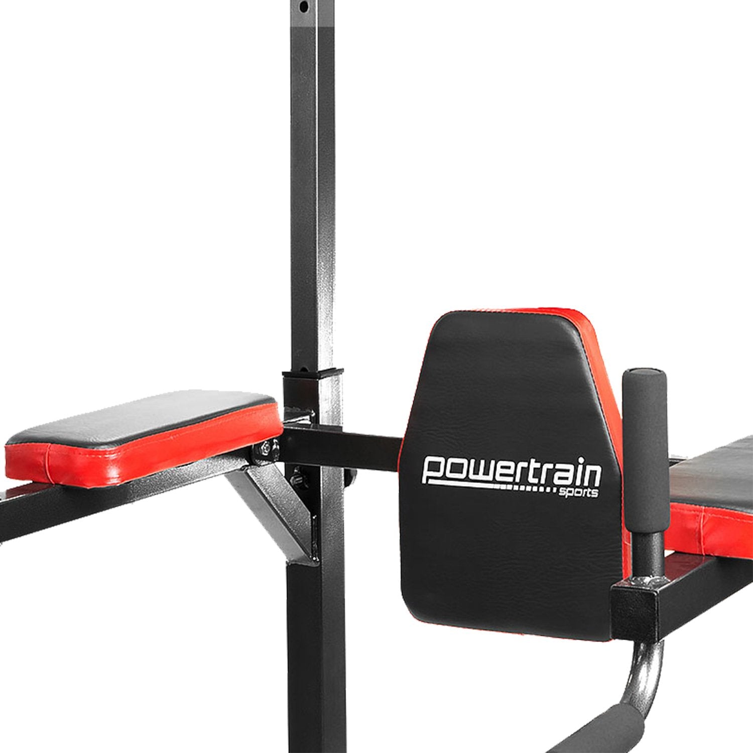 Powertrain Multi Station for chin-ups, pull-ups, and dips, featuring padded armrests and a sturdy steel frame.