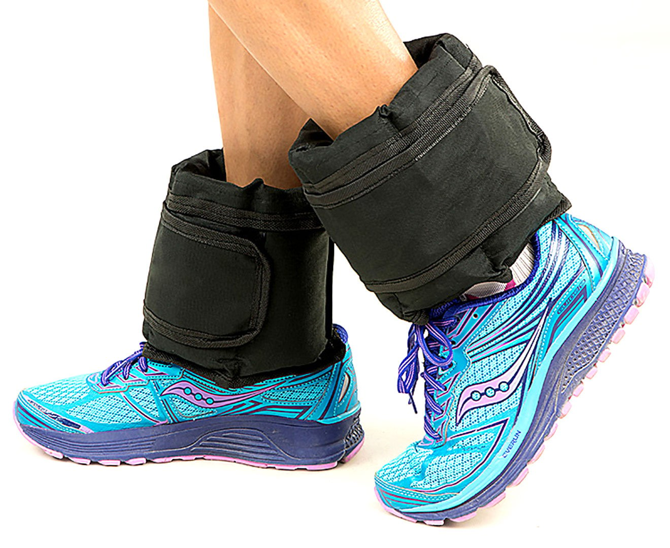 Powertrain Sports Adjustable Ankle Weights, 5kg each, made of heavy-duty nylon with adjustable velcro straps for secure fit.