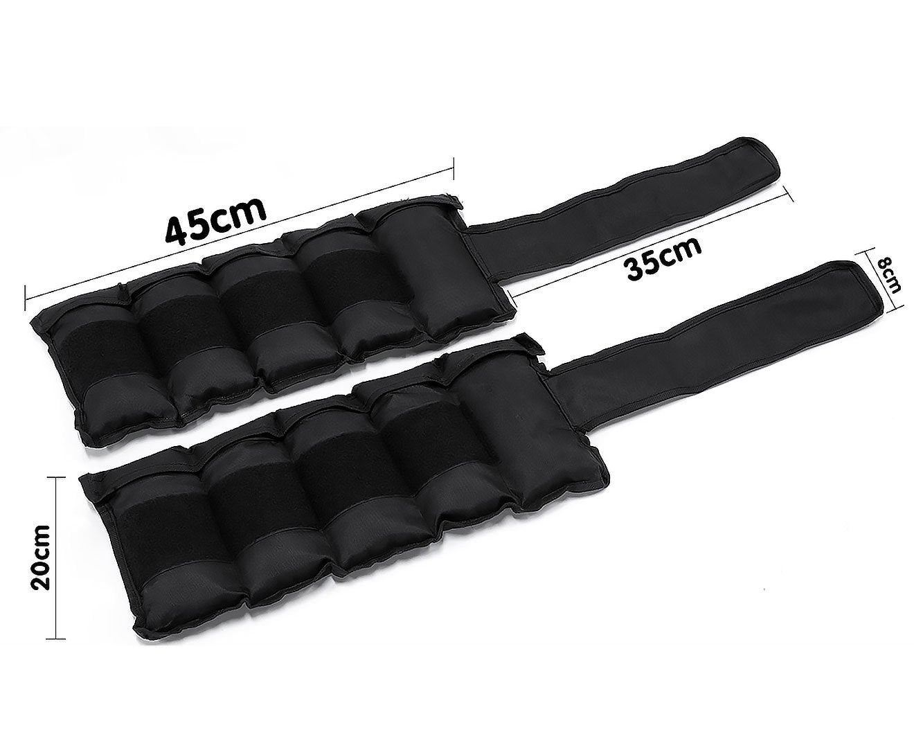 Powertrain Sports Adjustable Ankle Weights, 5kg each, made of heavy-duty nylon with adjustable velcro straps for secure fit.