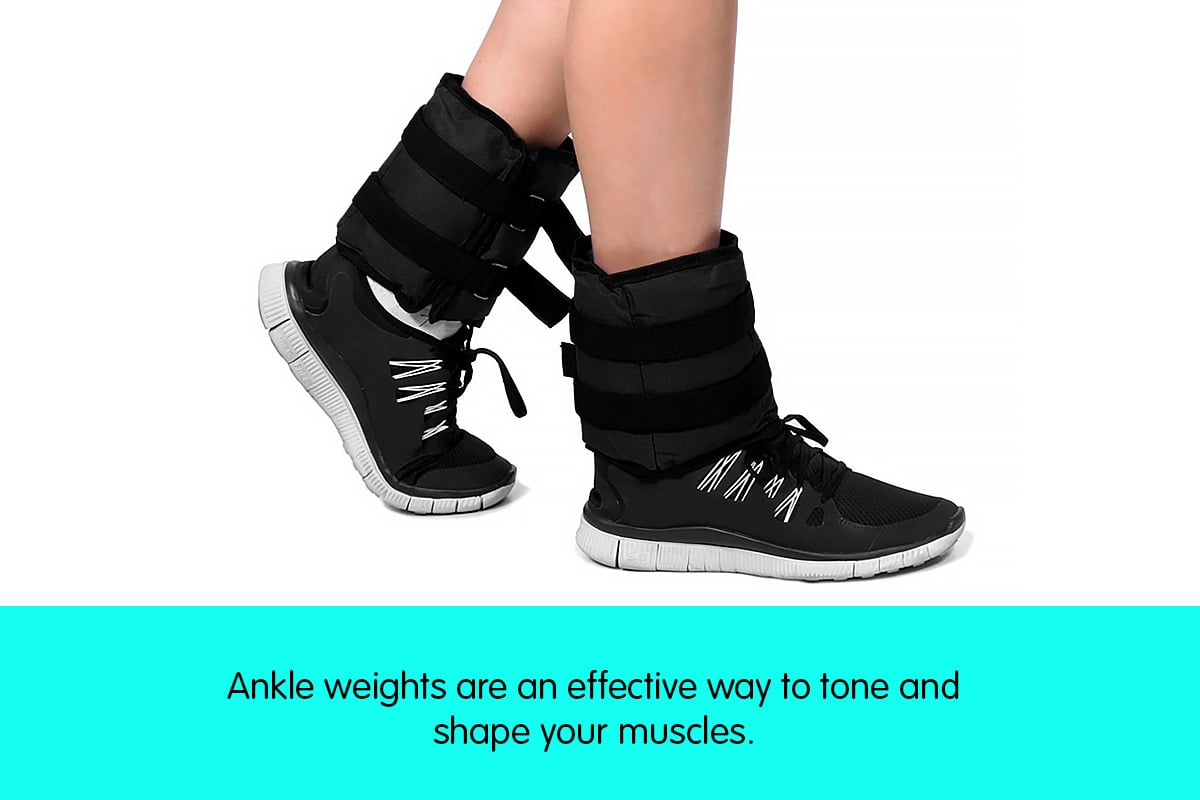 Powertrain Sports 2kg ankle weights with adjustable velcro straps, made from durable nylon, designed for home gym workouts.