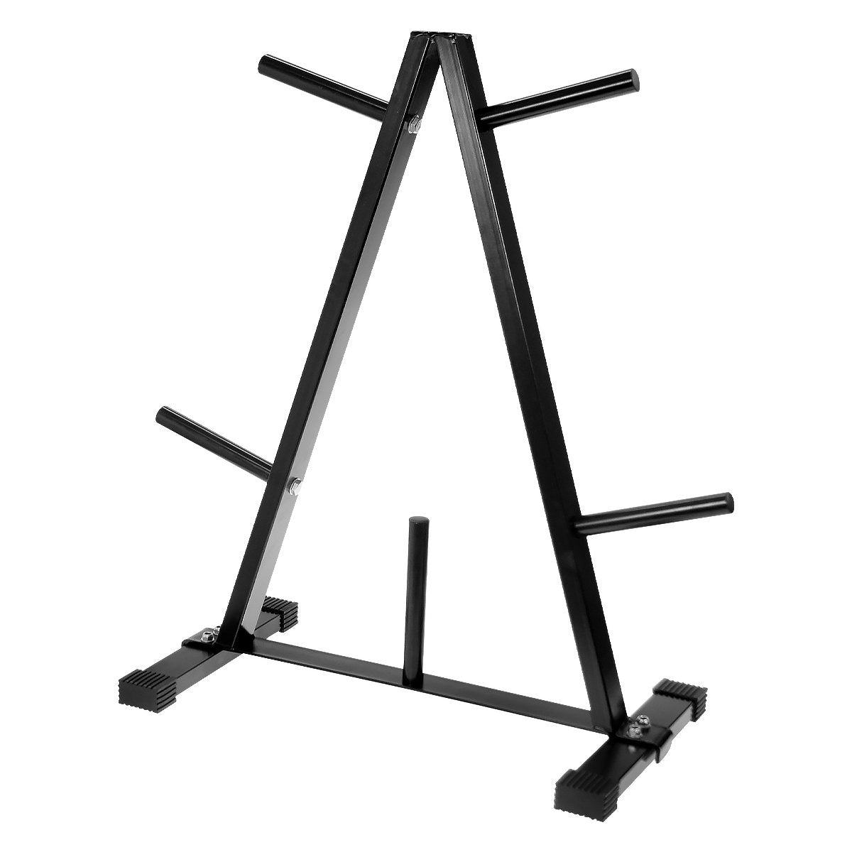 Powertrain Weight Plates Storage Rack with five storage bars, designed for organizing standard weight plates in a home gym.