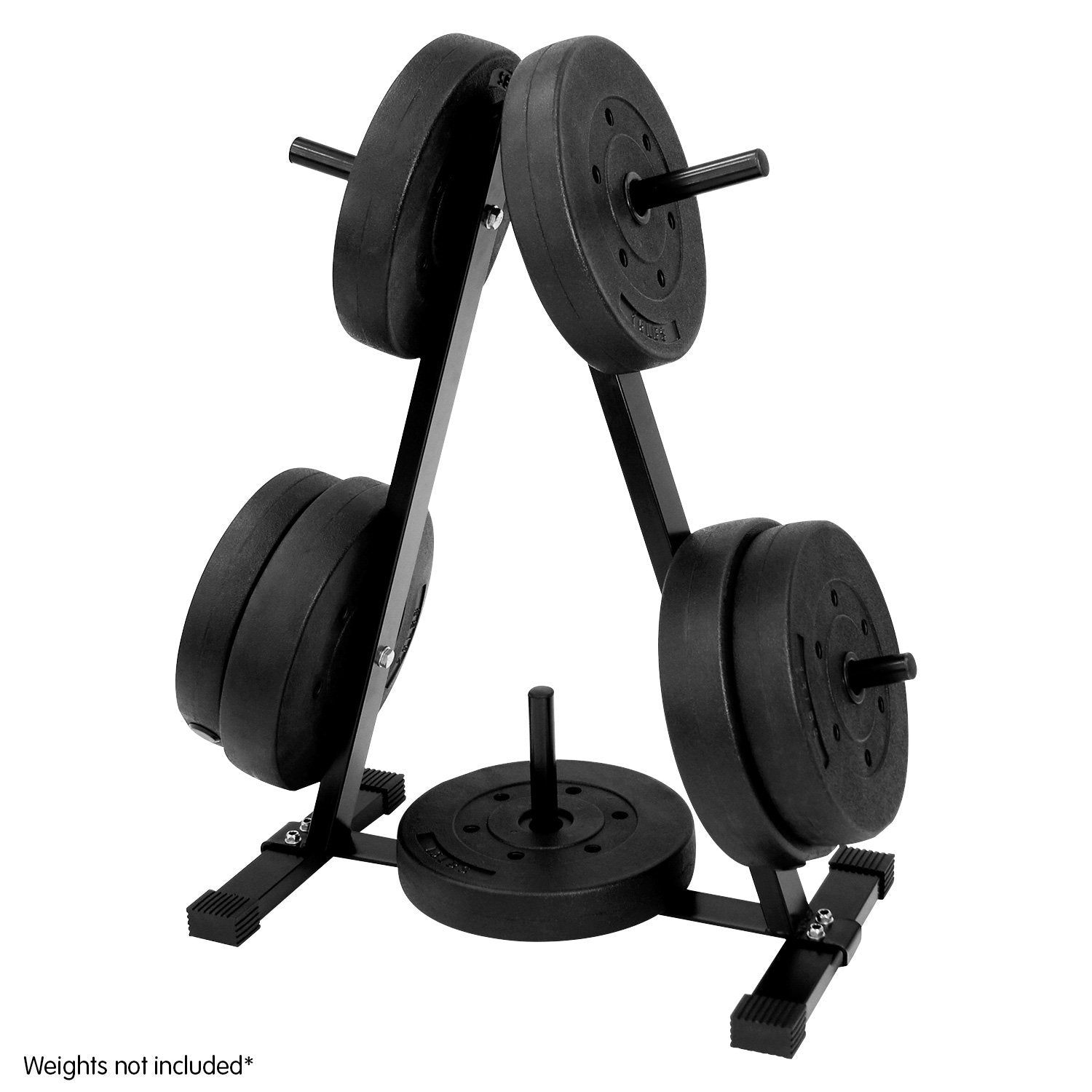 Powertrain Weight Plates Storage Rack with five storage bars, designed for organizing standard weight plates in a home gym.