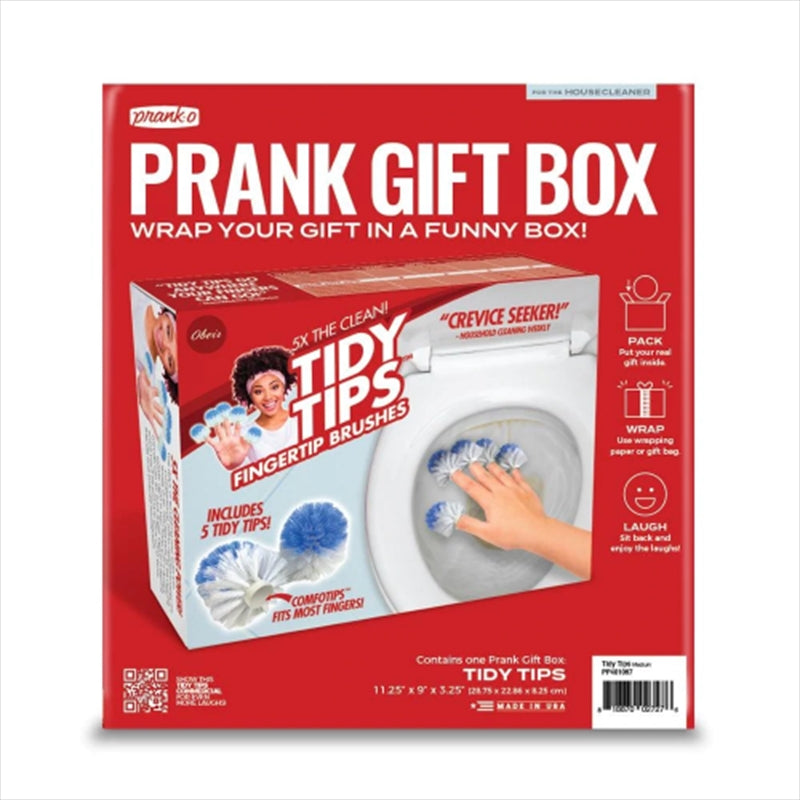 PRANK-O Prank Gift Box designed to look like a ridiculous cleaning invention, perfect for hiding real gifts.