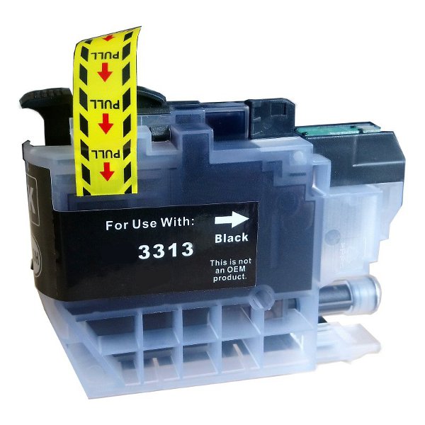 Premium Black Compatible Inkjet Cartridge Replacement for LC-3313B, designed for Brother printers, showcasing its sleek design and high-quality ink.