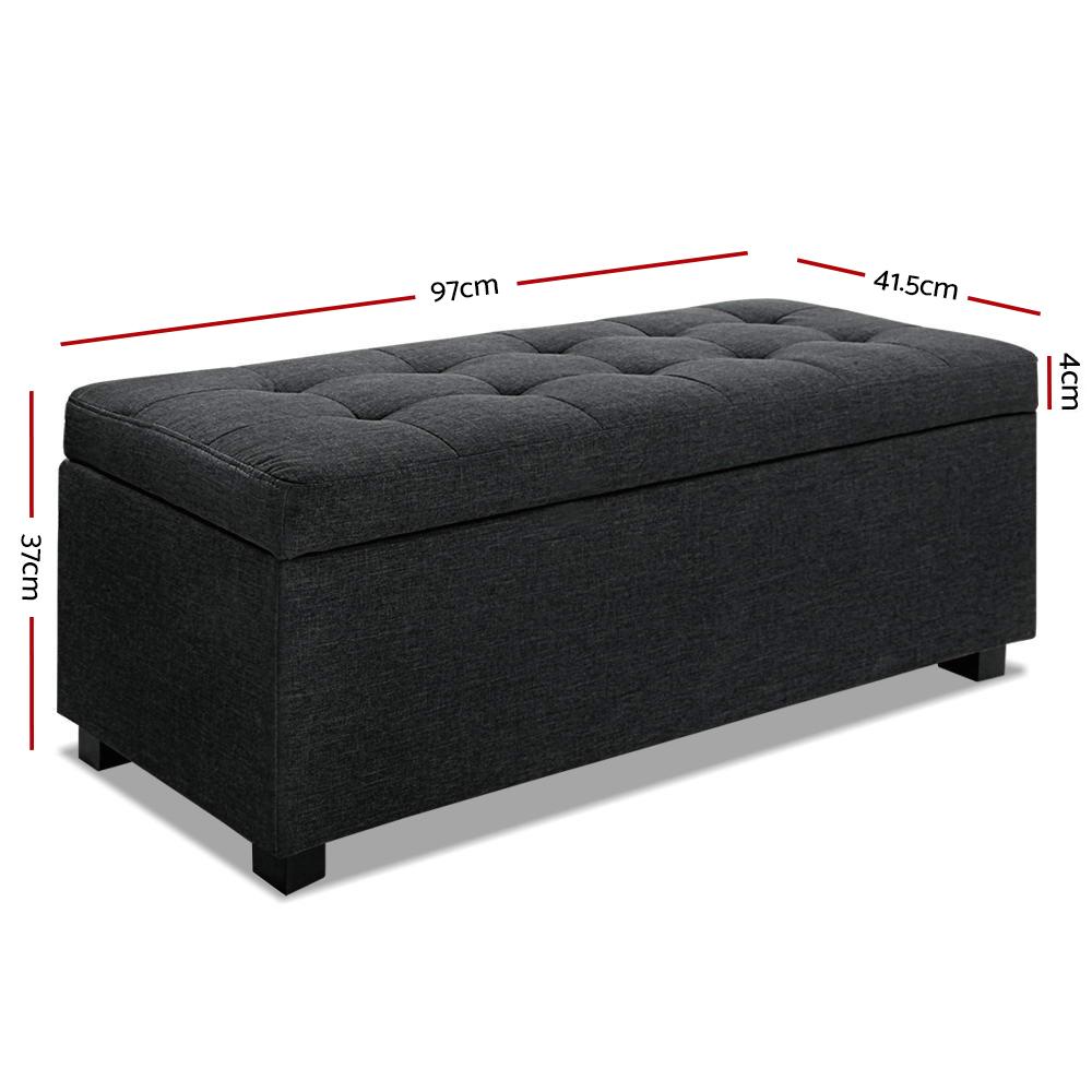 Premium Storage Ottoman in Charcoal, featuring faux linen fabric and a plush cushion-top seat, ideal for stylish storage and seating.