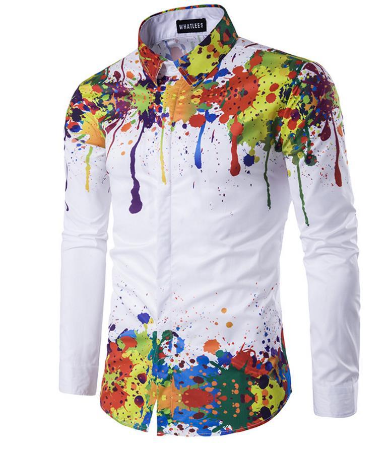 Men's Print 3D Shirt featuring floral design, long sleeves, and covered button closure, perfect for casual and party wear.