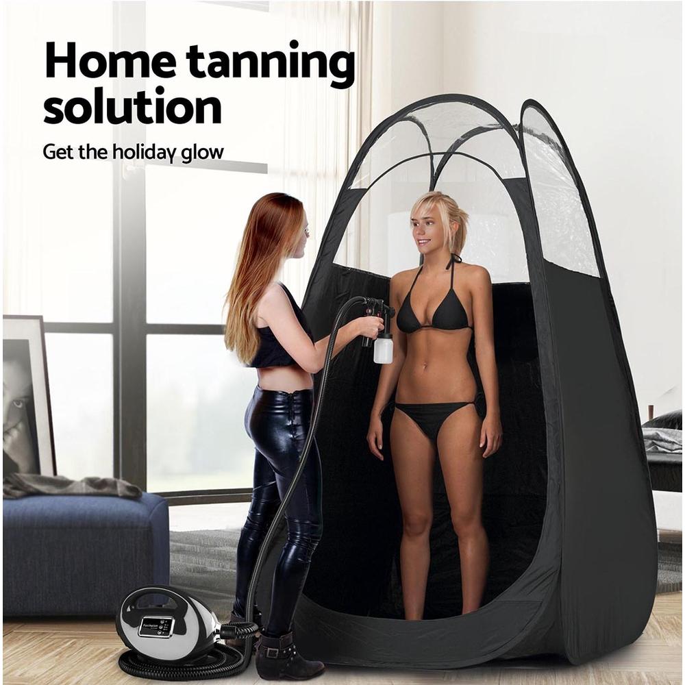 Professional Spray Tan Machine in sleek black design with a powerful 700W motor and improved spray gun for even tanning.