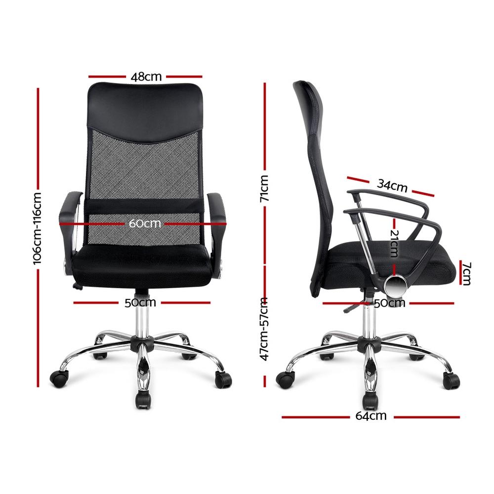 PU Leather Mesh High Back Office Chair in black with padded headrest and chrome base, designed for comfort and style.