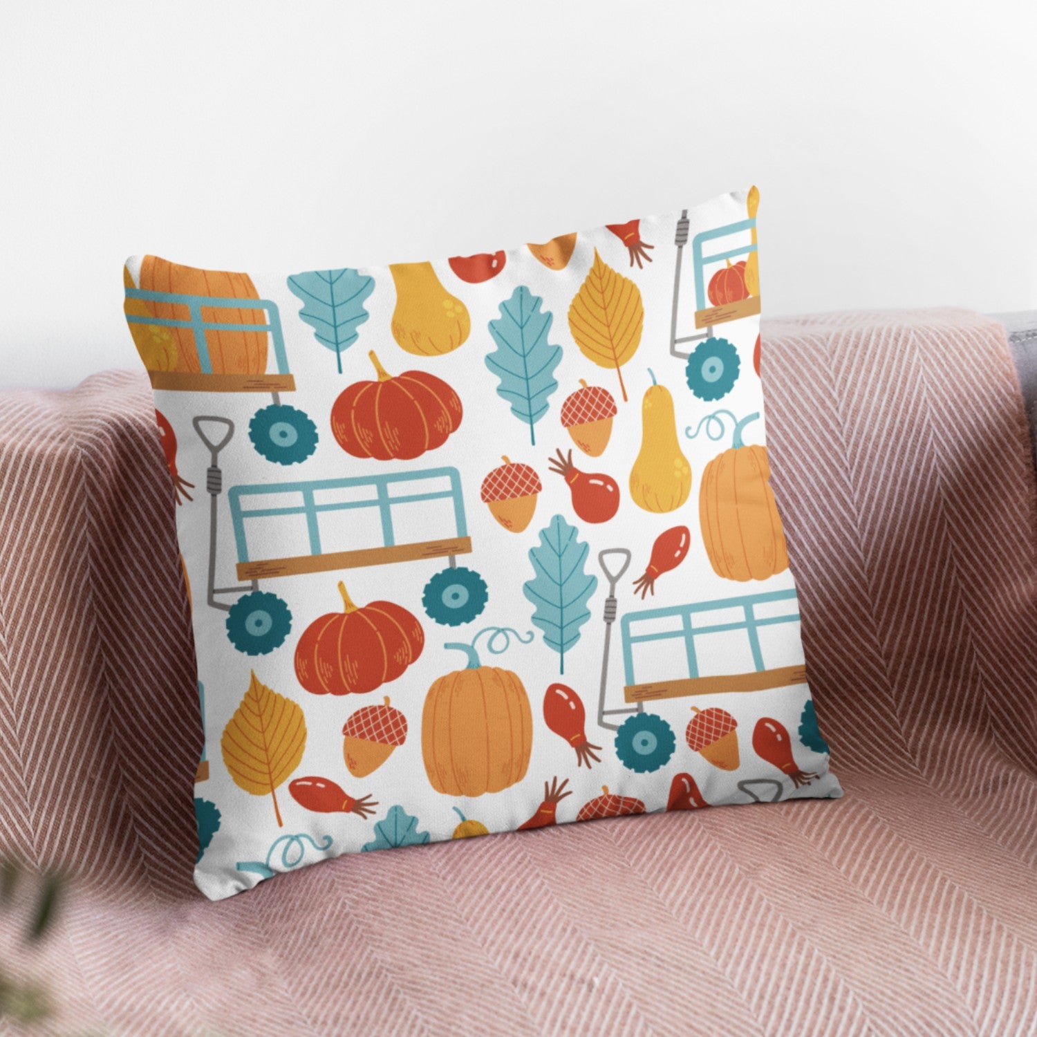 Pumpkin Pattern Cushion Cover featuring vibrant autumn colors and a cozy design, perfect for fall home decor.