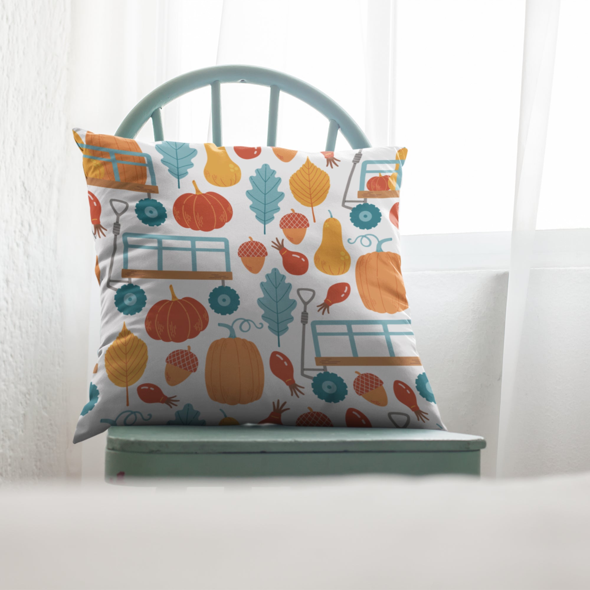 Pumpkin Pattern Cushion Cover featuring vibrant autumn colors and a cozy design, perfect for fall home decor.