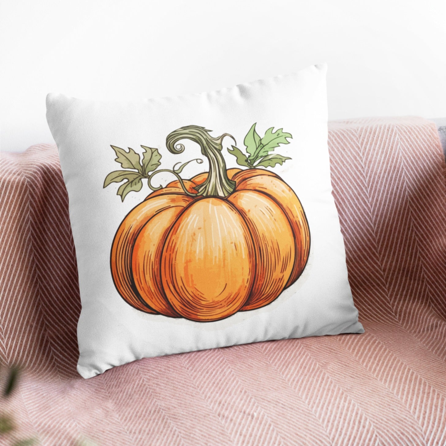 Pumpkin Pattern Throw Pillow featuring vibrant autumn colors and a cozy design, perfect for fall home decor.