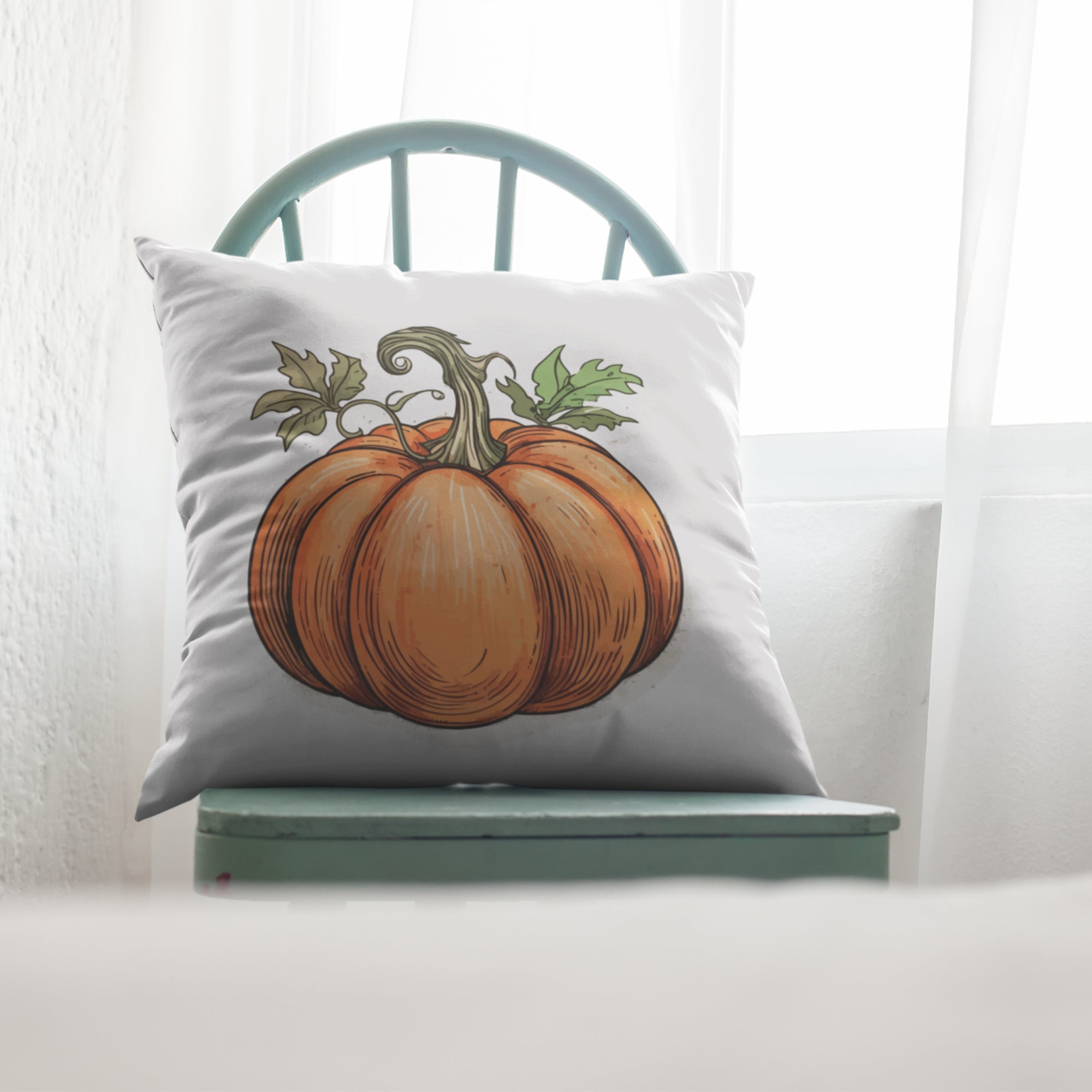 Pumpkin Pattern Throw Pillow featuring vibrant autumn colors and a cozy design, perfect for fall home decor.