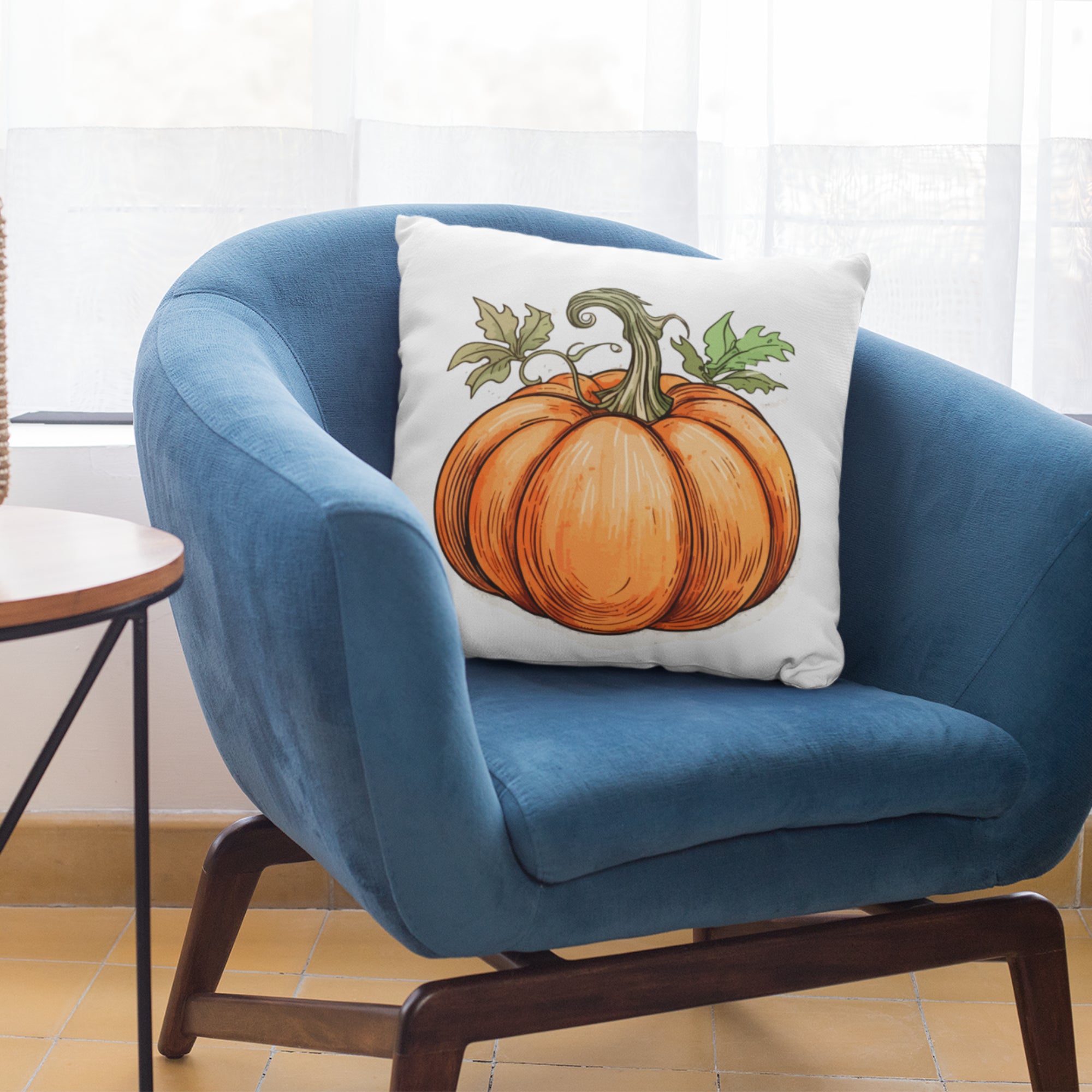 Pumpkin Pattern Throw Pillow featuring vibrant autumn colors and a cozy design, perfect for fall home decor.