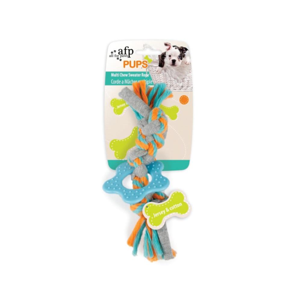 Puppy Multi Chew Rope Ring Toy featuring colorful knotted and braided cotton fabric, designed for teething puppies.