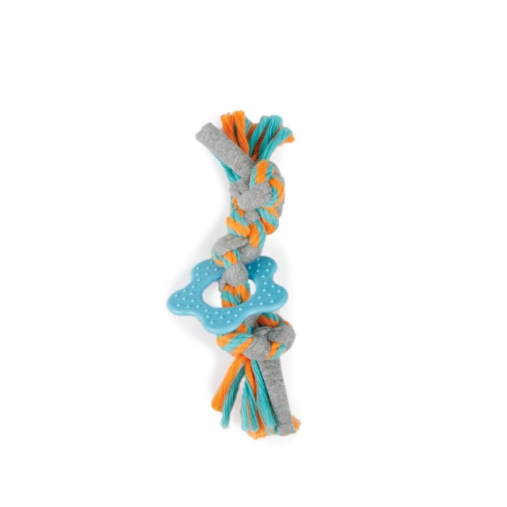 Puppy Multi Chew Rope Ring Toy featuring colorful knotted and braided cotton fabric, designed for teething puppies.