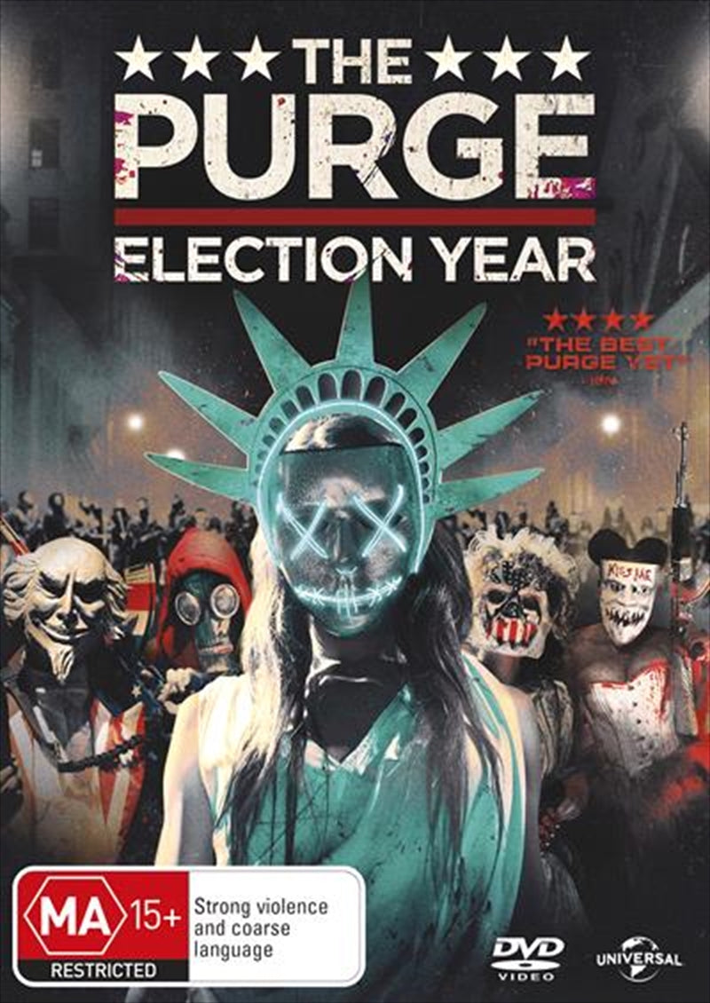 Purge - Election Year DVD cover featuring intense imagery and characters from the film.