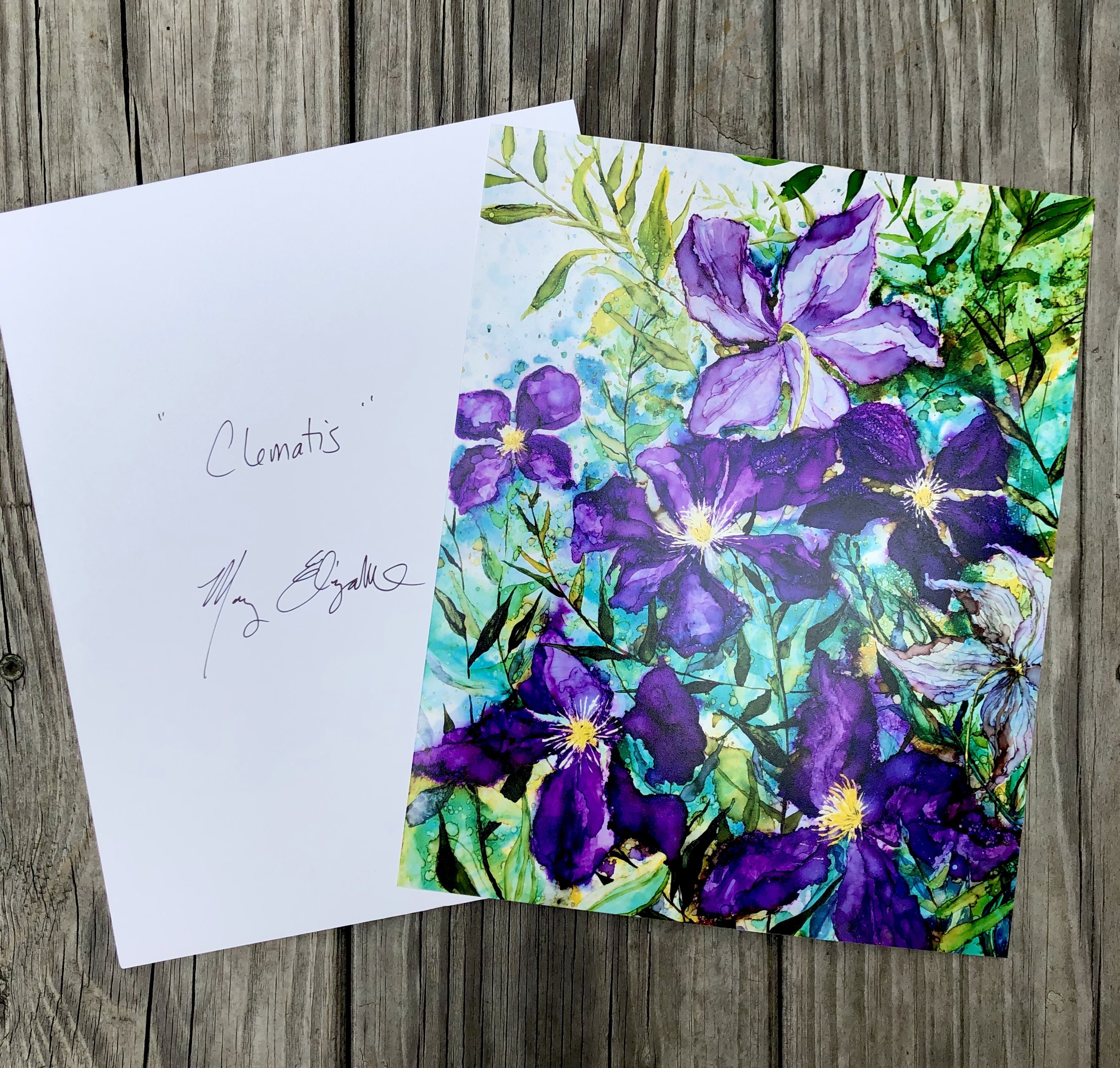 A vibrant purple Clematis flower print showcasing intricate details and rich colors, perfect for home decor.