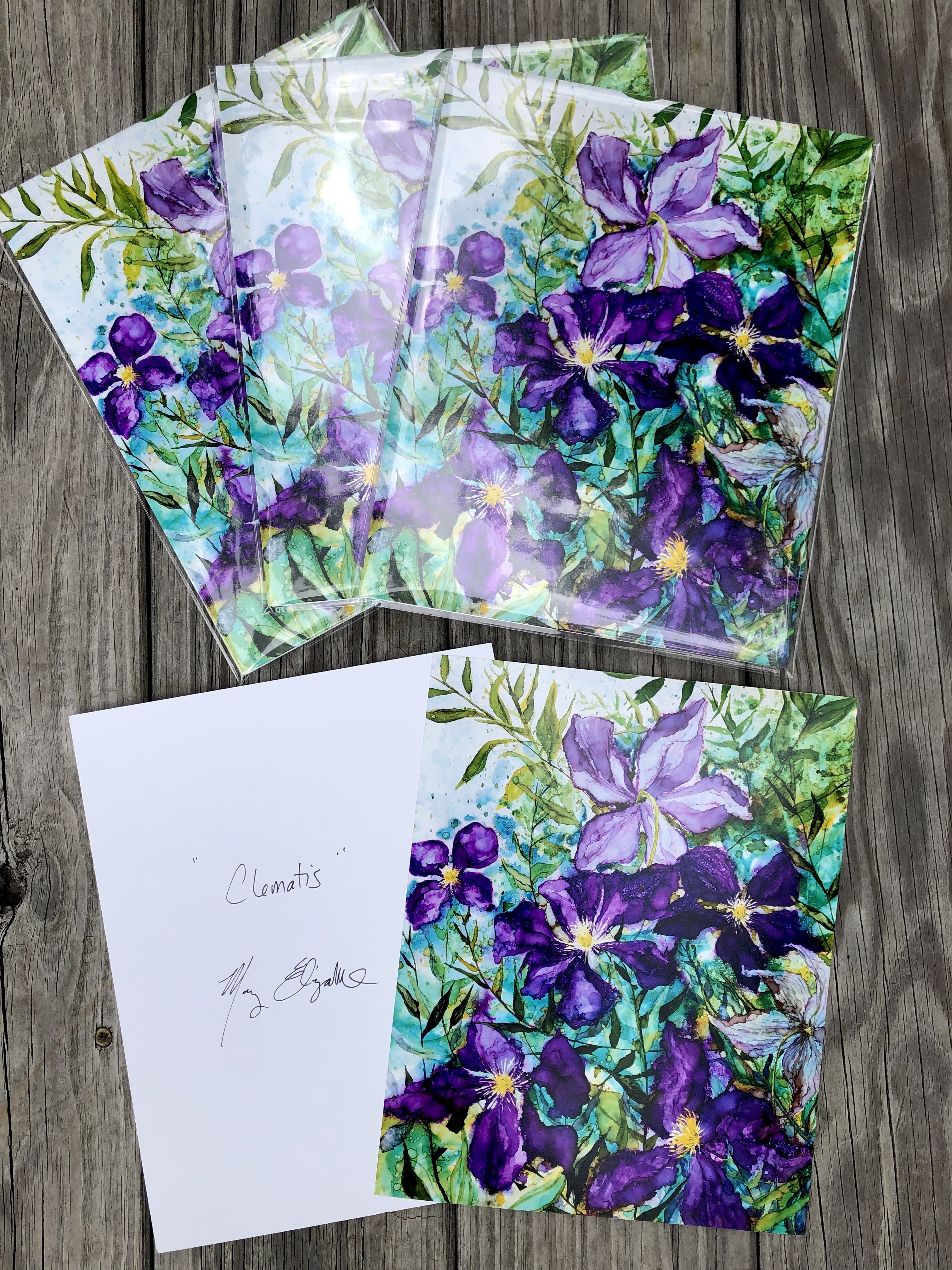 A vibrant purple Clematis flower print showcasing intricate details and rich colors, perfect for home decor.