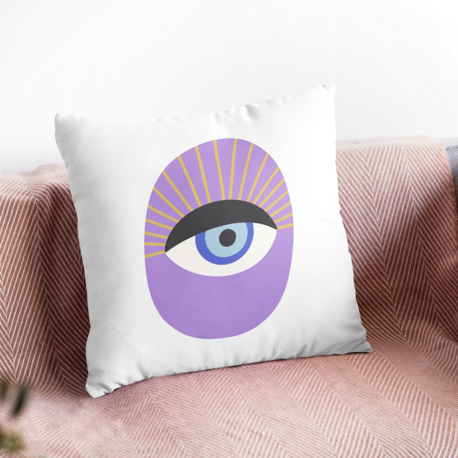 Purple Eye Pattern Cushion Cover featuring a vibrant design, suitable for living room decoration.