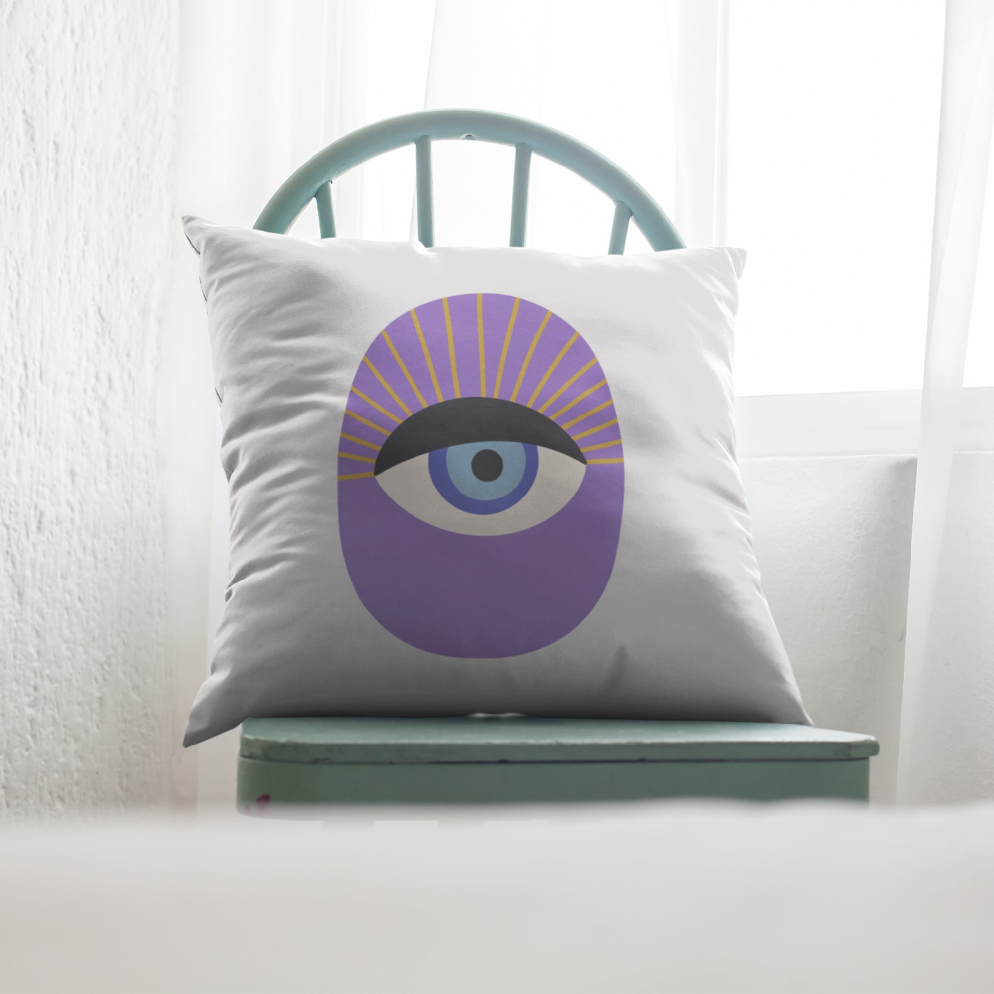 Purple Eye Pattern Cushion Cover featuring a vibrant design, suitable for living room decoration.