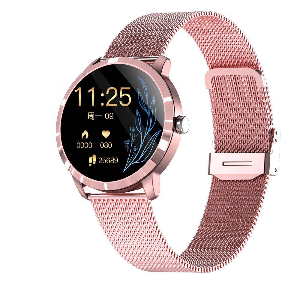 Q8L OLED Bluetooth Smart Watch with stainless steel and leather straps, showcasing a high-quality color screen and waterproof design.